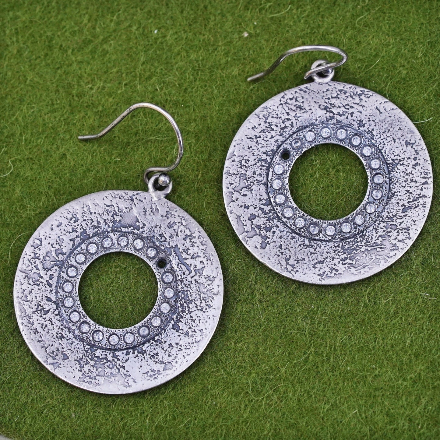 Vintage Silpada W1871 Oxidized Sterling Silver Earrings CZ Circle Cubic Round