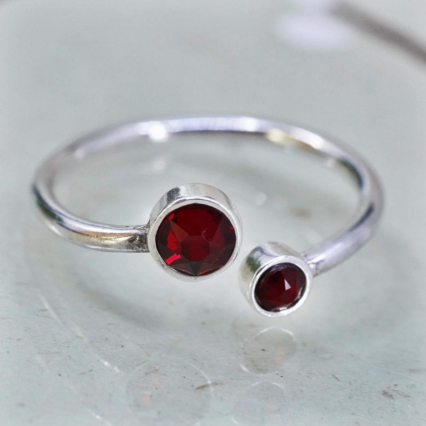 Size 8.5, Vintage Alex and Ani sterling silver ring, 925 wrap band red crystal