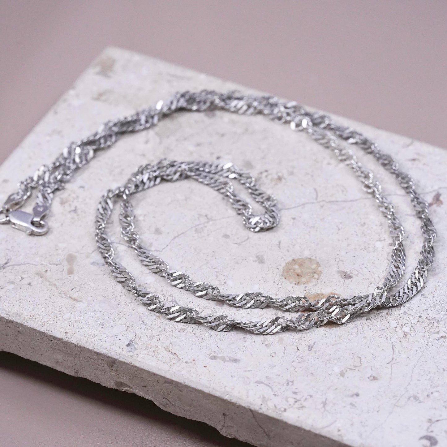25", vintage Italian Sterling silver handmade necklace, 925 twisted curb chain