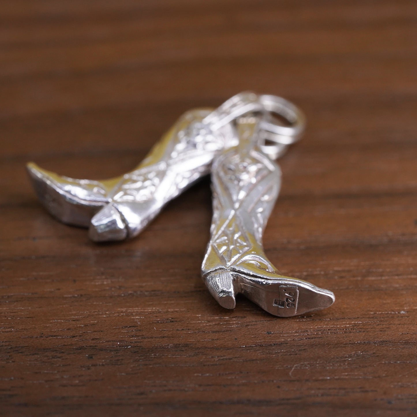 Vintage sterling silver handmade pendant, 925 silver western cowboy boots charm