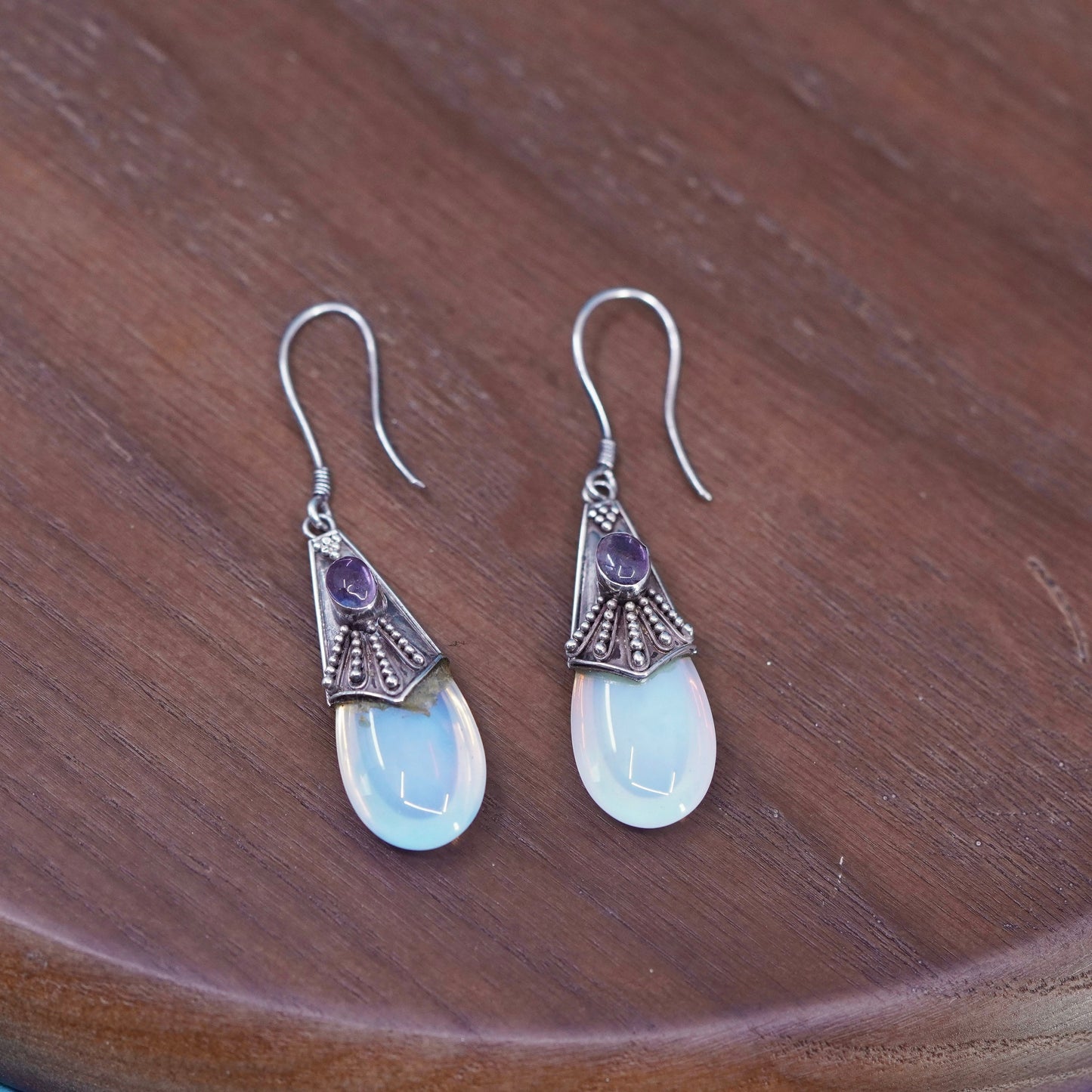 Sterling 925 silver handmade earrings with teardrop moonstone amethyst