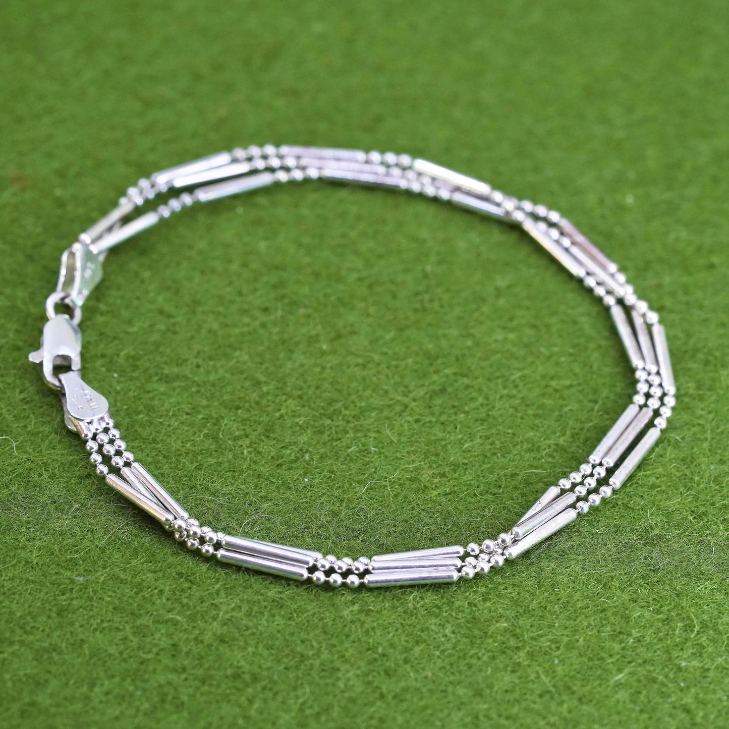 8”, Vintage sterling silver multi strands bracelet, 925 beads with bar chain