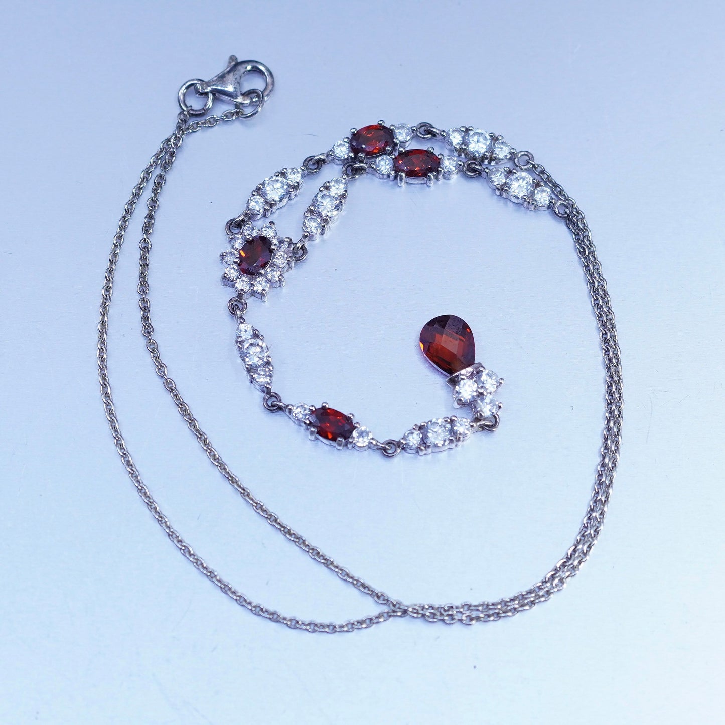 18”, vintage Sterling 925 silver handmade circle necklace with ruby pendant