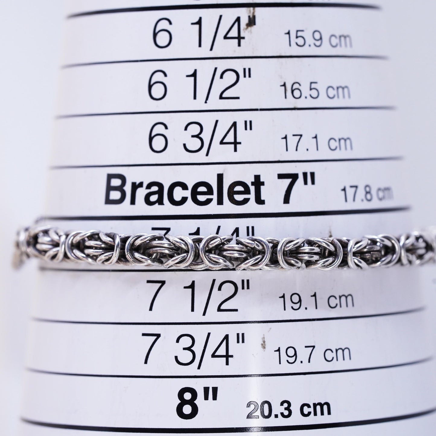 7.25", Italian bold Sterling silver bracelet, 925 Byzantine, birdcage chain