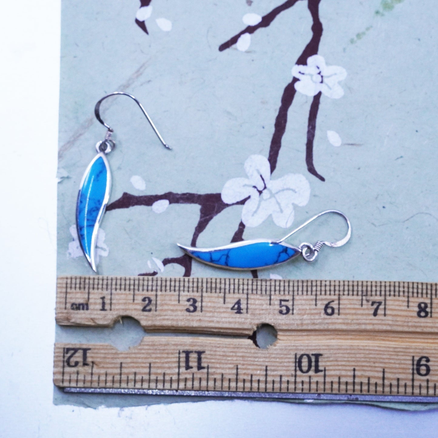 Vintage Sterling silver handmade earrings, 925 wavy drops with turquoise