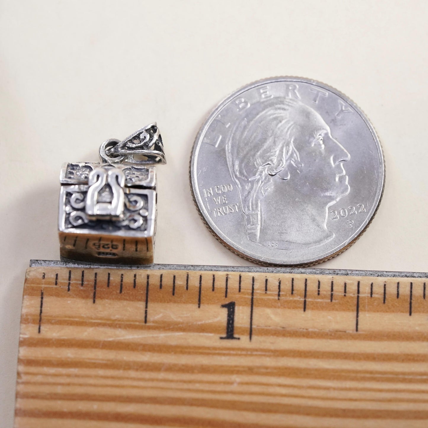 vintage Sterling silver handmade prayer box pendant, 925 prayer locket charm