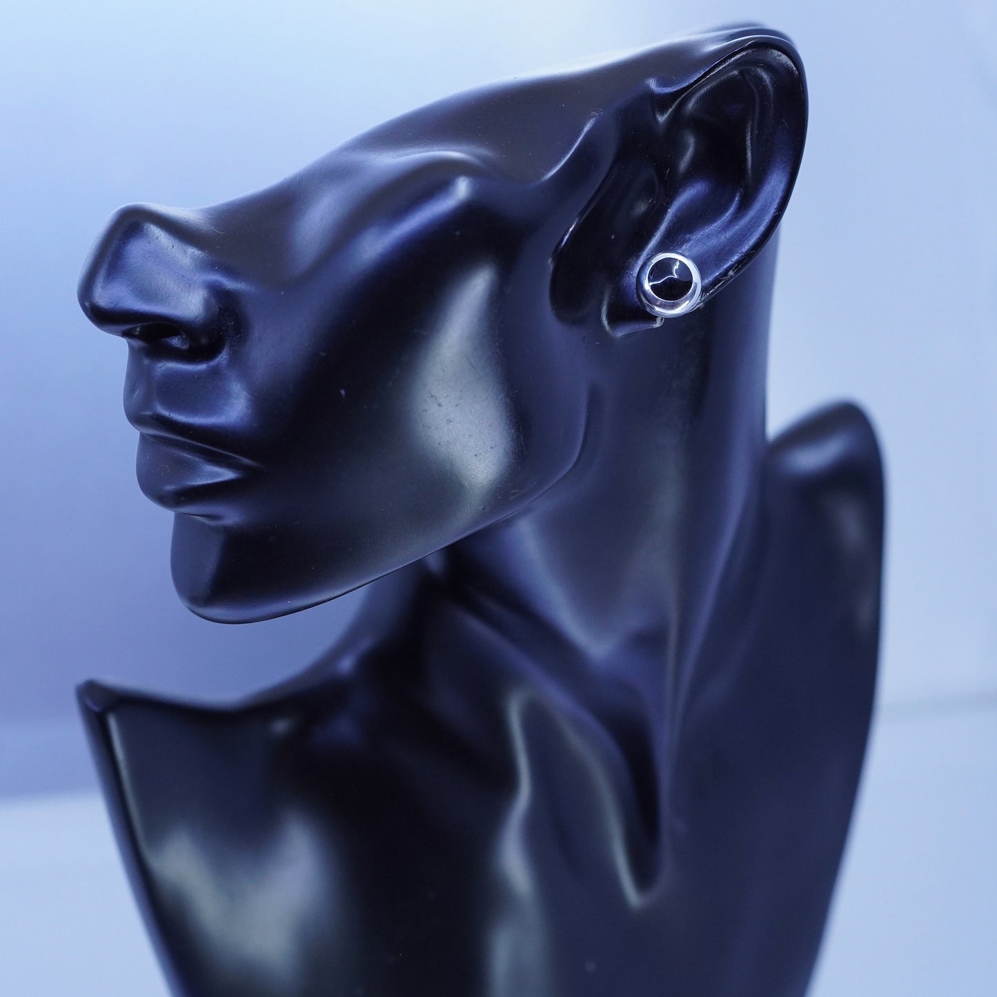 Vintage Sterling 925 silver handmade black onyx earrings, studs