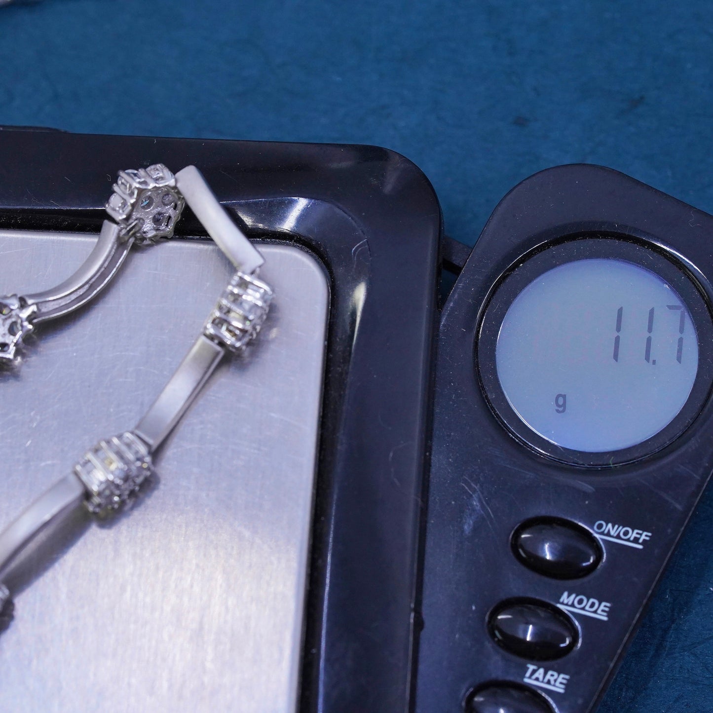 7”, vintage matte sterling 925 silver tennis bracelet with Cz flower details