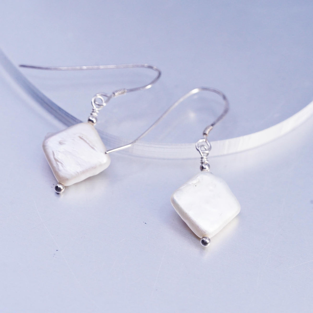 Vintage Sterling 925 silver earrings, dangle with coin pearl