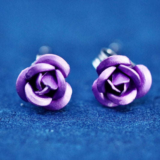Vintage Sterling silver earrings, 925 purple flower studs