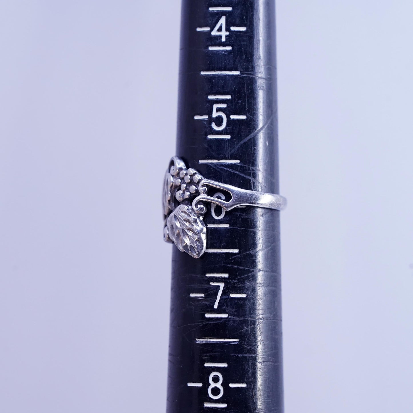 Size 6, vintage Sterling silver handmade ring, 925 grapes leaves band