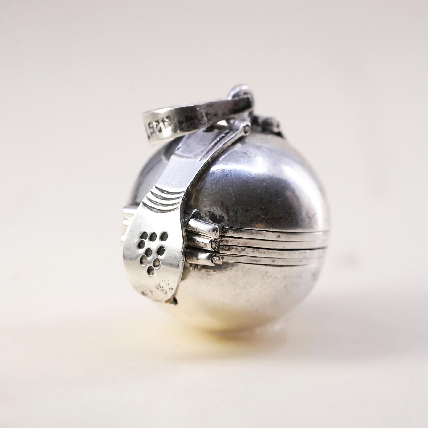 1", 1940s vintage Mexican sterling silver pendant, 925 6 photo locket ball