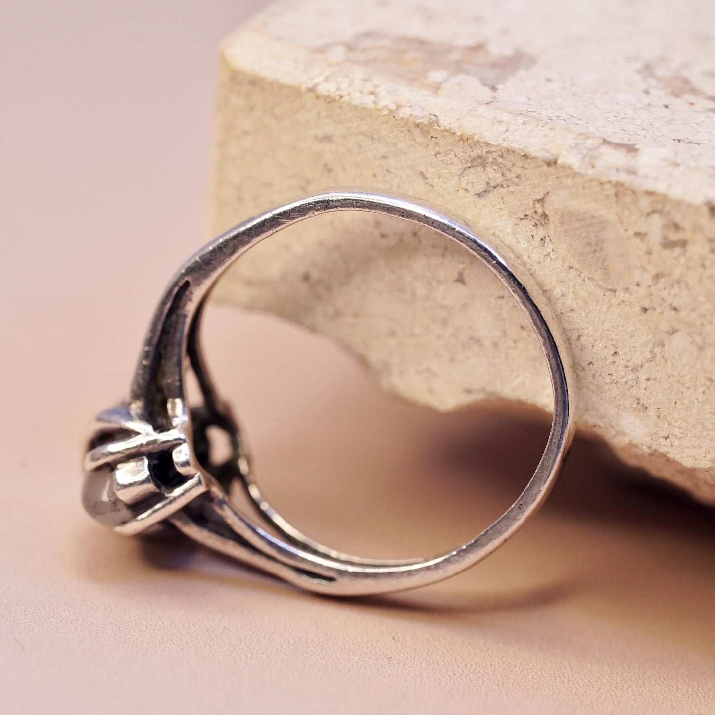 Size 5.5, VTG 925 Sterling Silver Chalcedony Cocktail Ring, 925 statement band