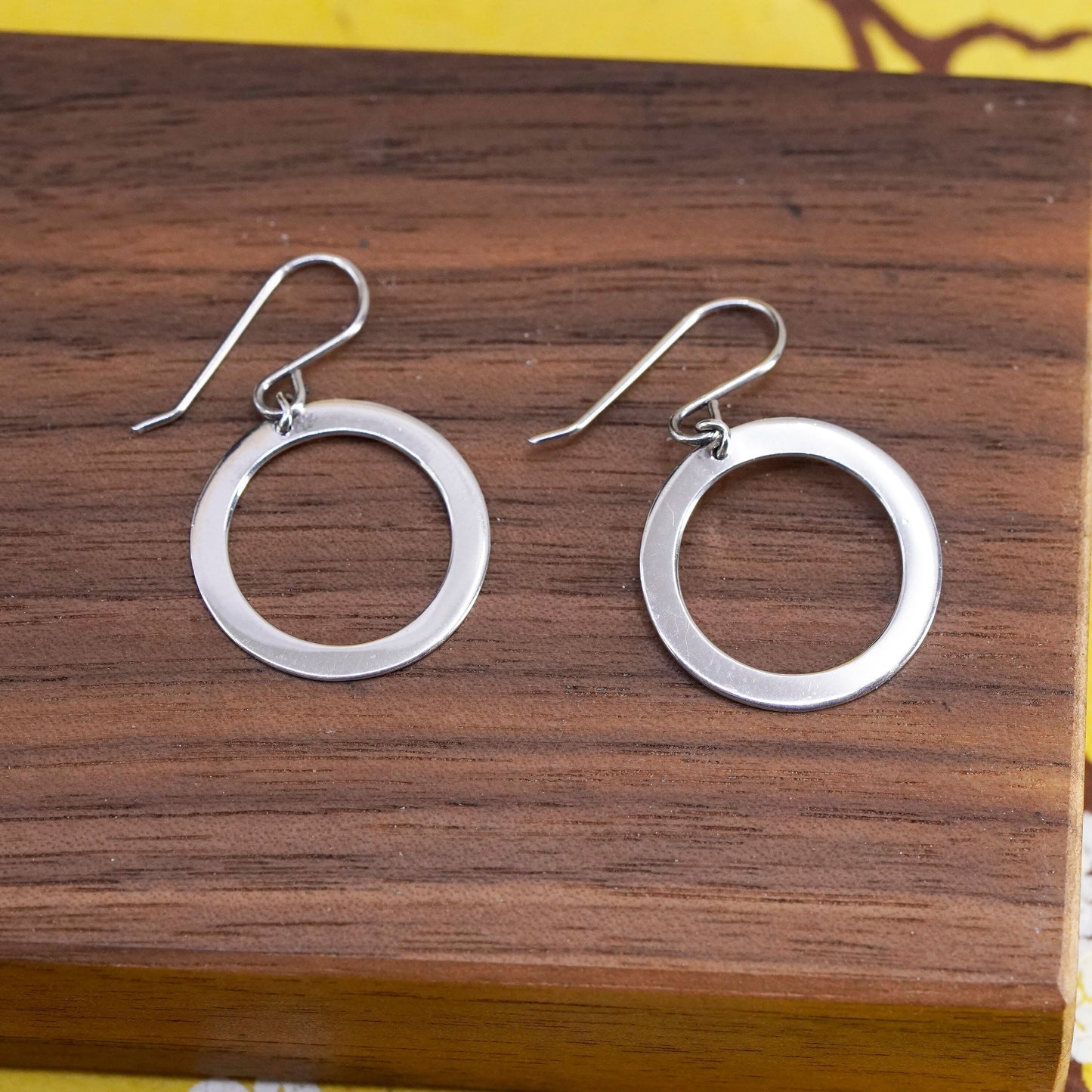 Vintage Sterling silver handmade earrings, 925 circles dangle