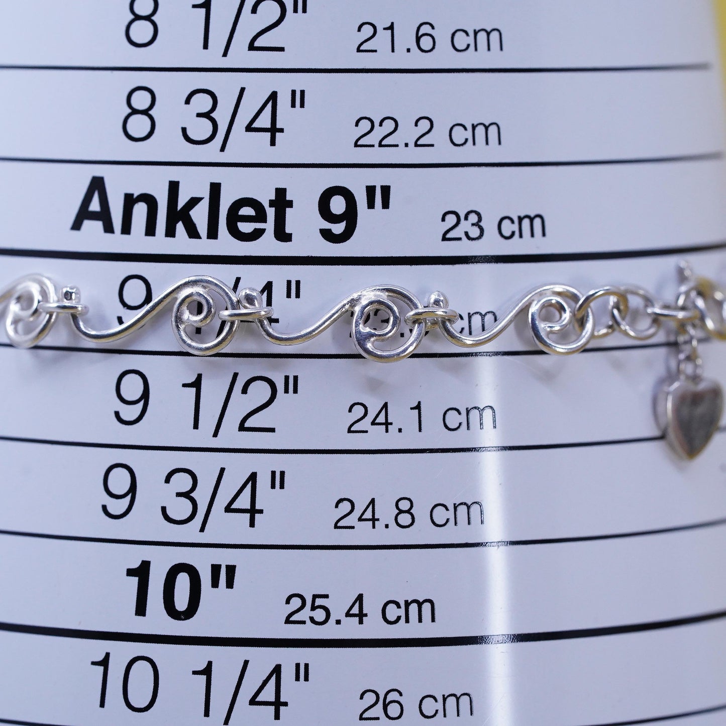 9.25” 925 Sterling Silver Scroll Bracelet, Nouveau Swirl Wirework 925 Anklet
