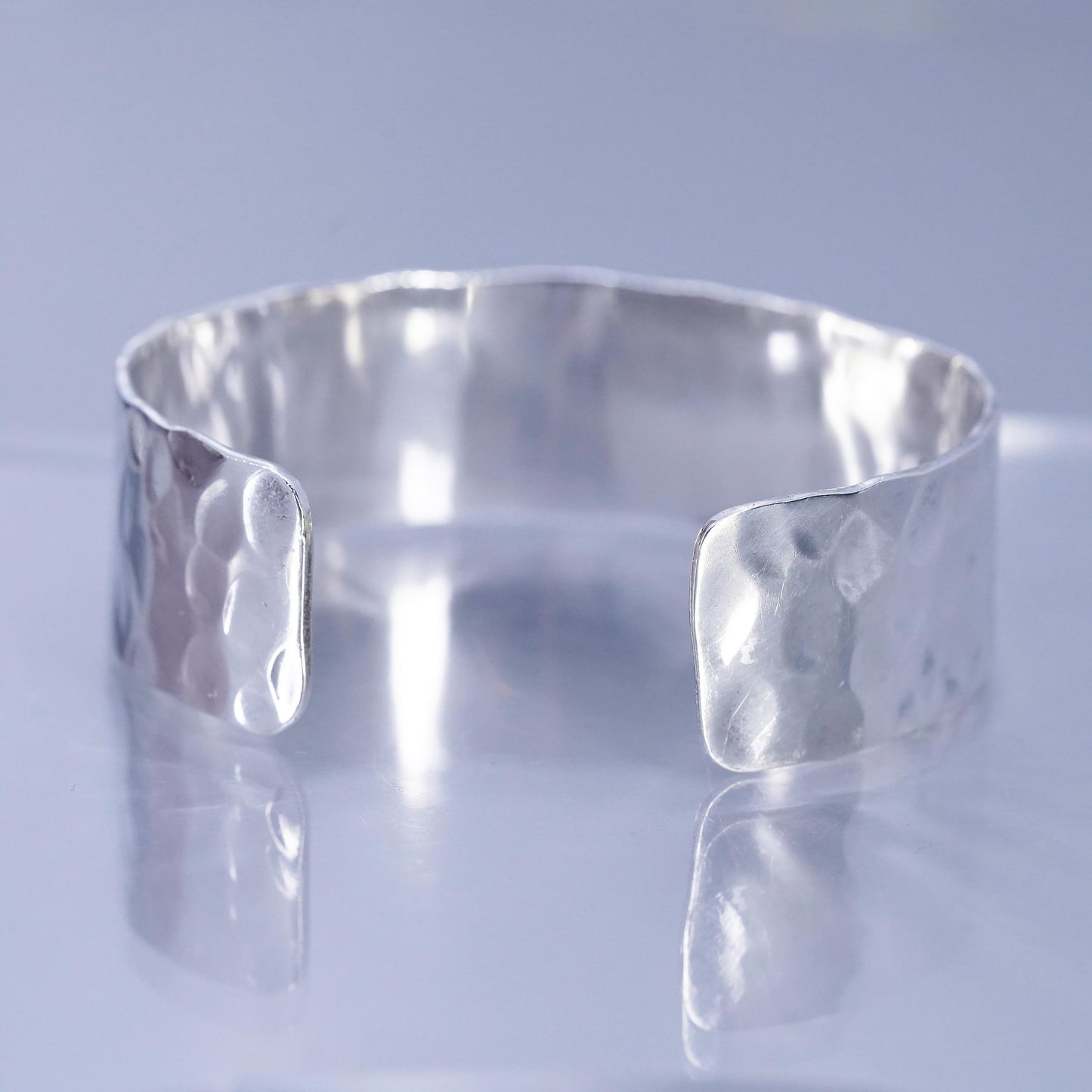 6.75”, Vintage Sterling 925 silver handmade bracelet, hammered textured cuff