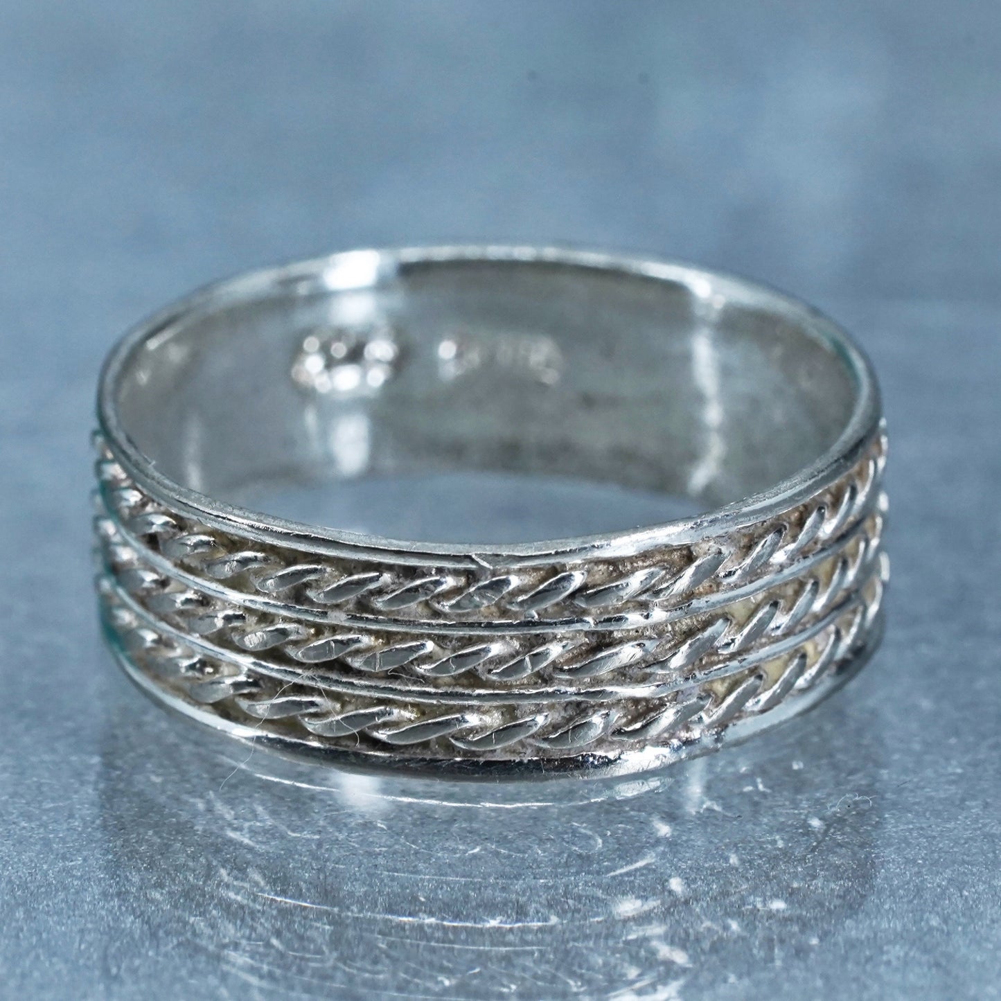 Size 8.5, southwestern Sterling 925 silver handmade ring, braided textured band