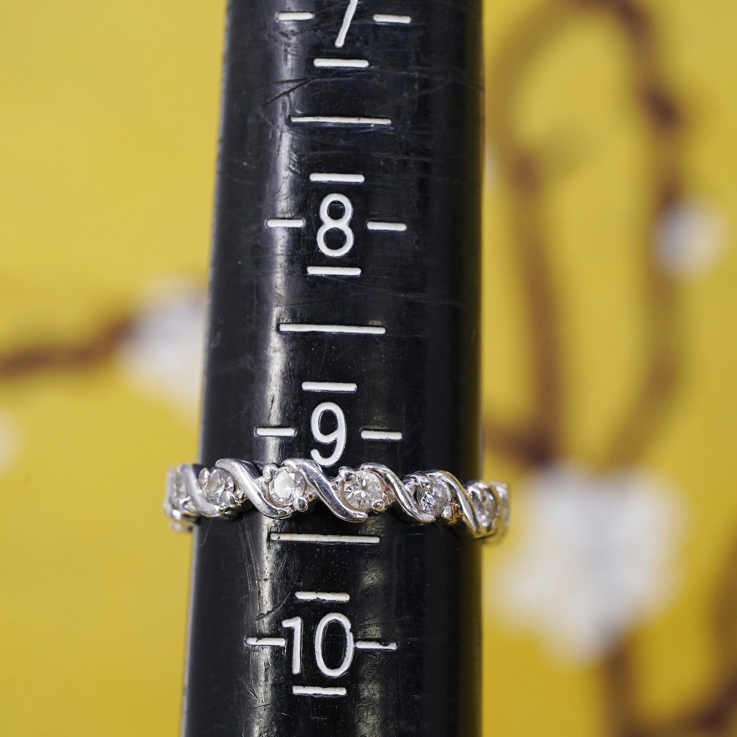 Size 9, vintage Sterling silver handmade ring, 925 stackable band with cz