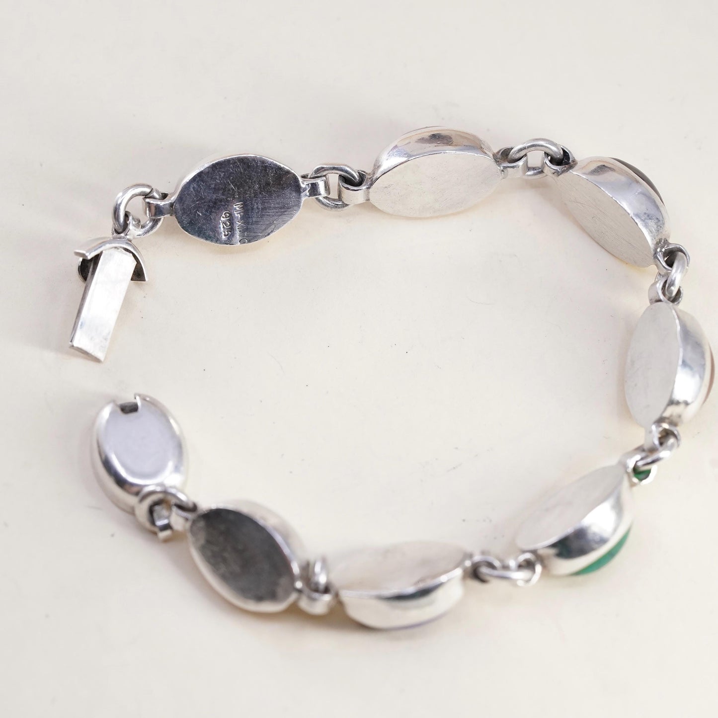 7” Sterling 925 Silver Multi Gemstone Bracelet, Turquoise Tiger Eye Agate Onyx
