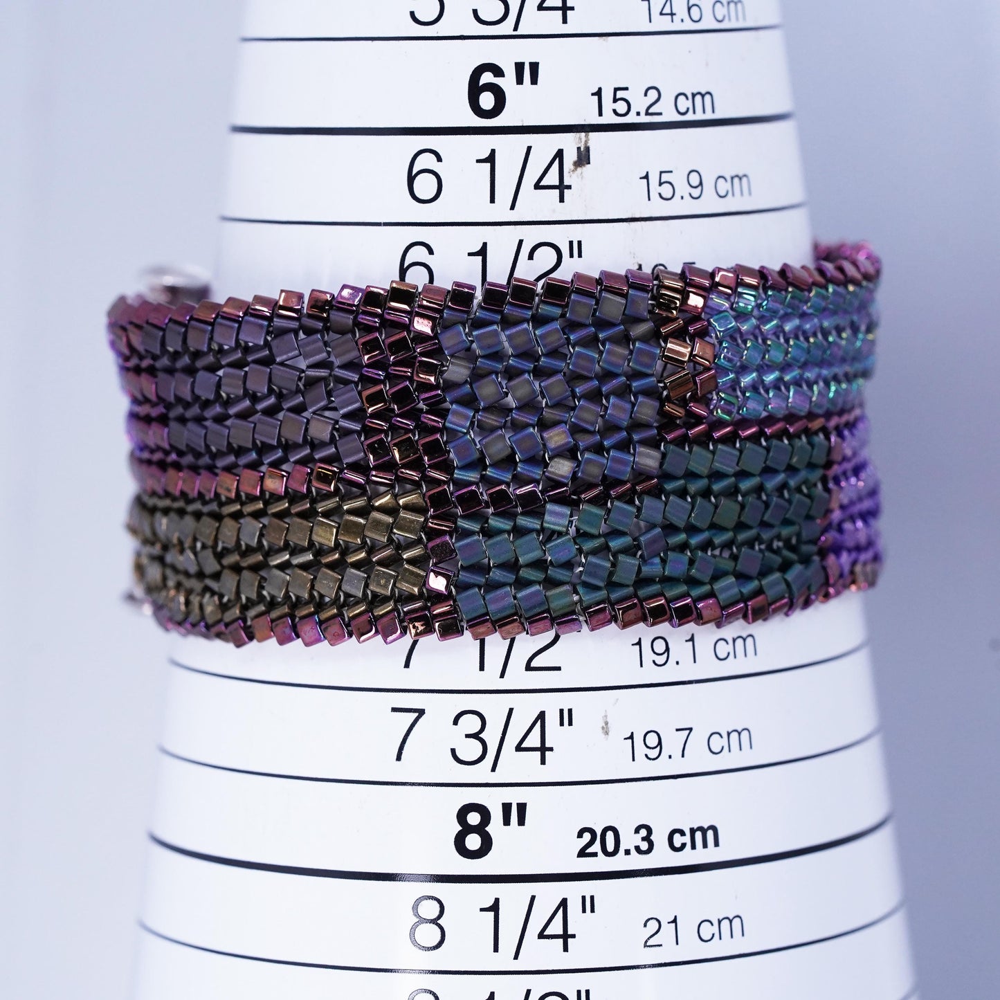 7", VTG Sterling 925 silver multi strands bracelet metallic multi color beads