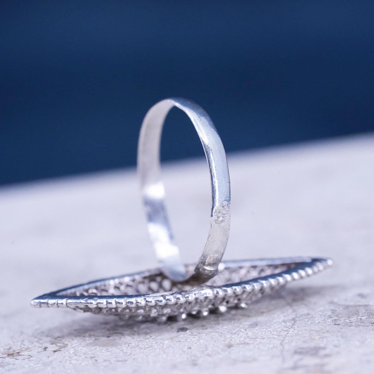Size 6, vintage Sterling silver handmade ring, 950 statement filigree ring