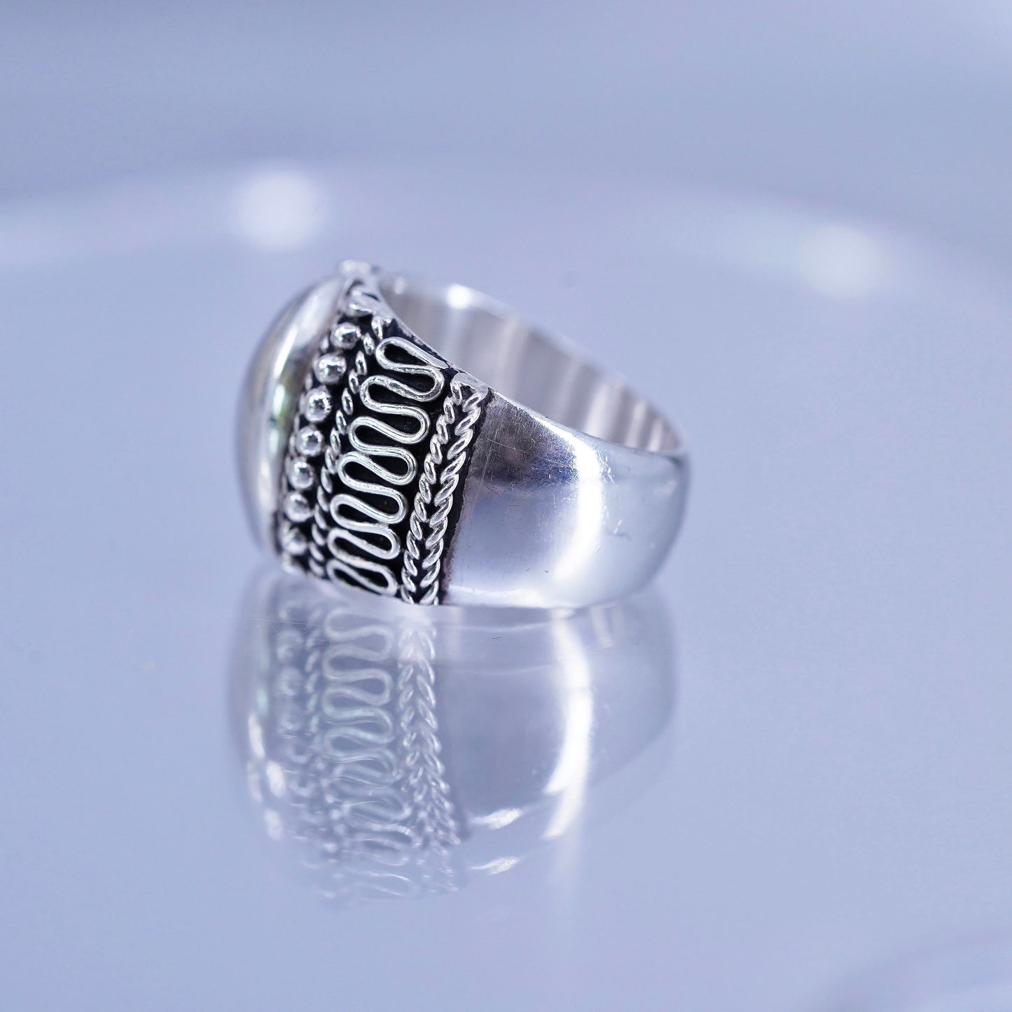 Size 7, vintage Mexico Sterling 925 silver handmade ring, beads band