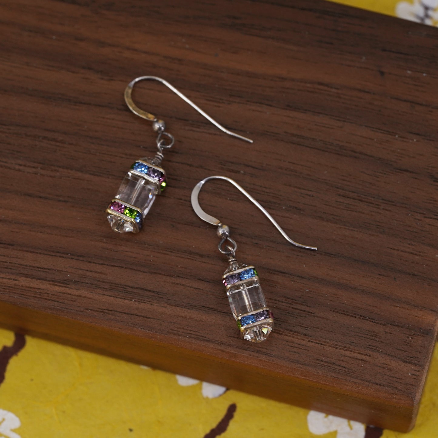 Vintage Sterling silver handmade earrings, 925 hooks with cube CZ