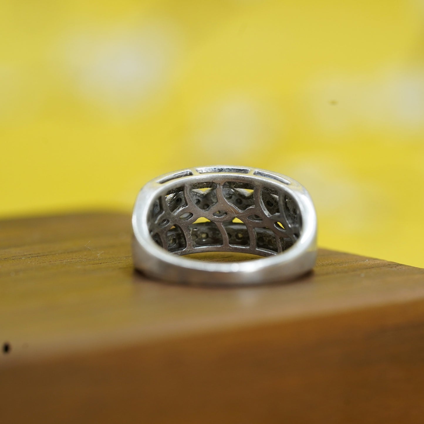 Size 7, vintage Sterling silver handmade ring, 925 band with cluster diamond
