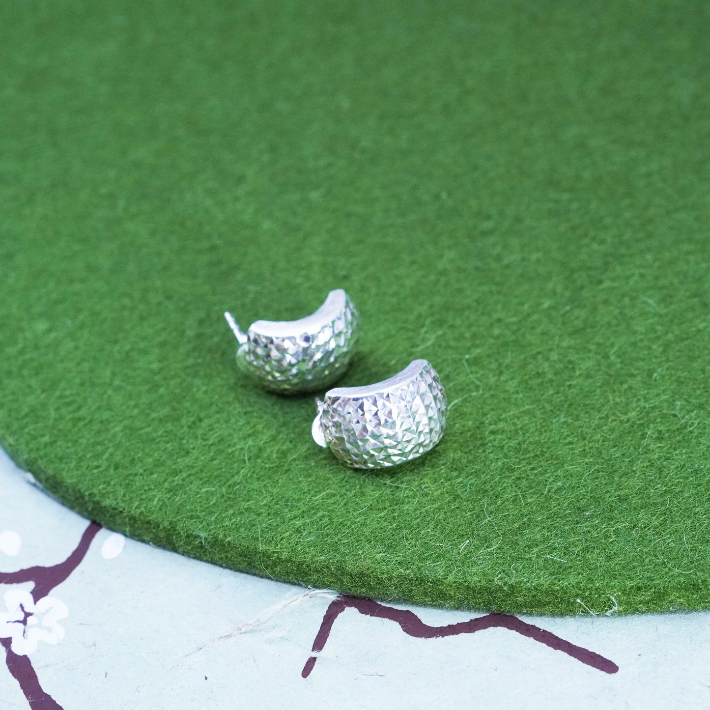 Vintage sterling silver, textured 925 huggie stud earrings