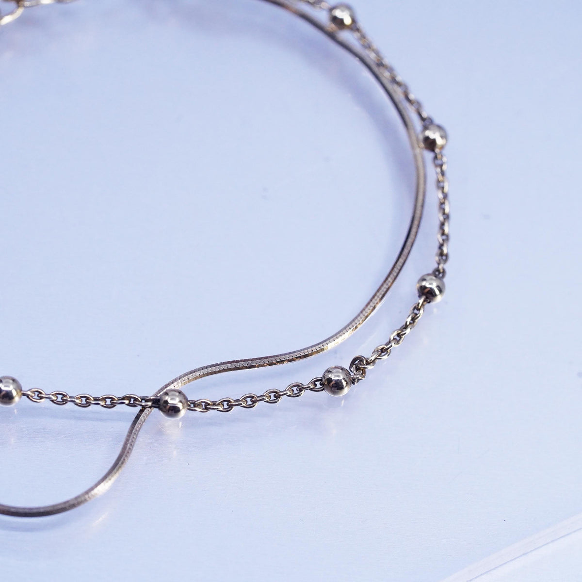 7", Dyadema Vermeil Gold Sterling Silver Bracelet, Double Strands 925 Chains