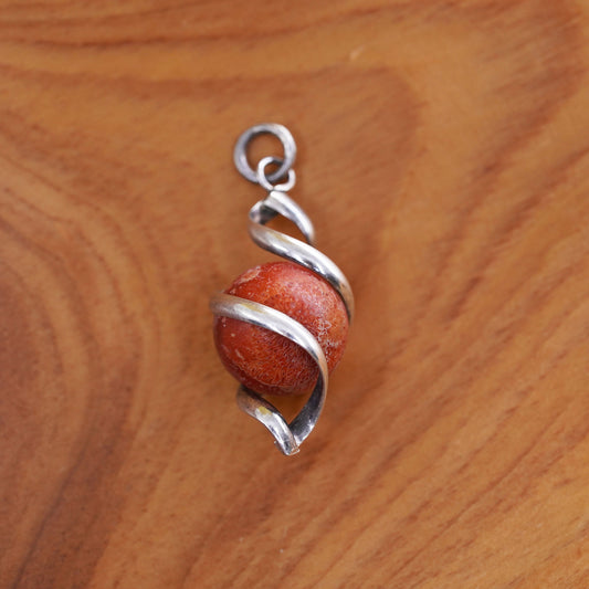 Vintage Sterling 925 silver handmade pendant with coral bead