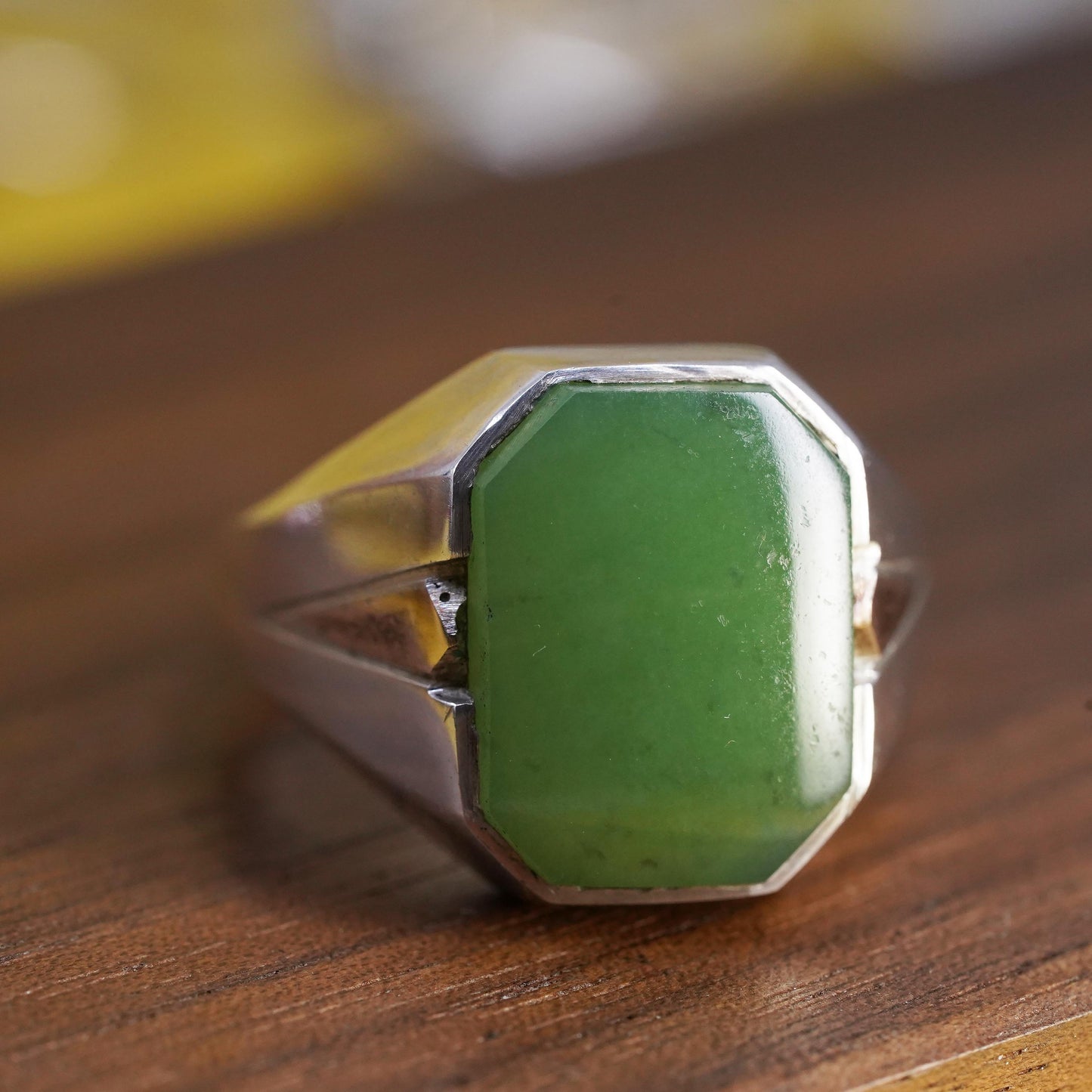 Size 11, vintage Sterling silver statement ring, 925 silver statement ring jade