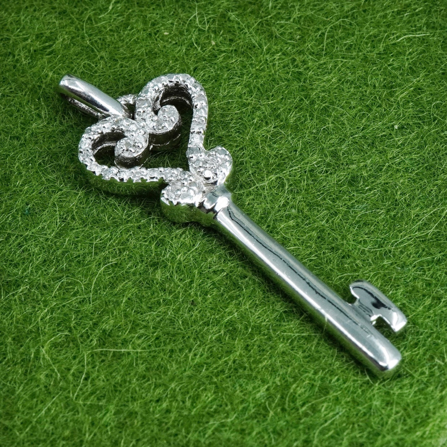vintage SAI Sterling silver Pendant, 925 heart key with real diamond