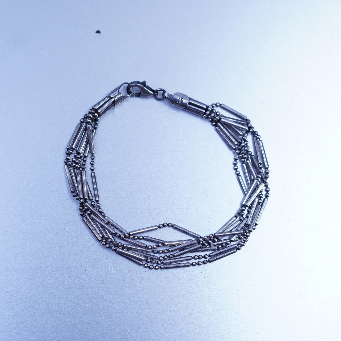 7”, Italy Milor Sterling 925 silver bracelet, multi strands tube bead chain