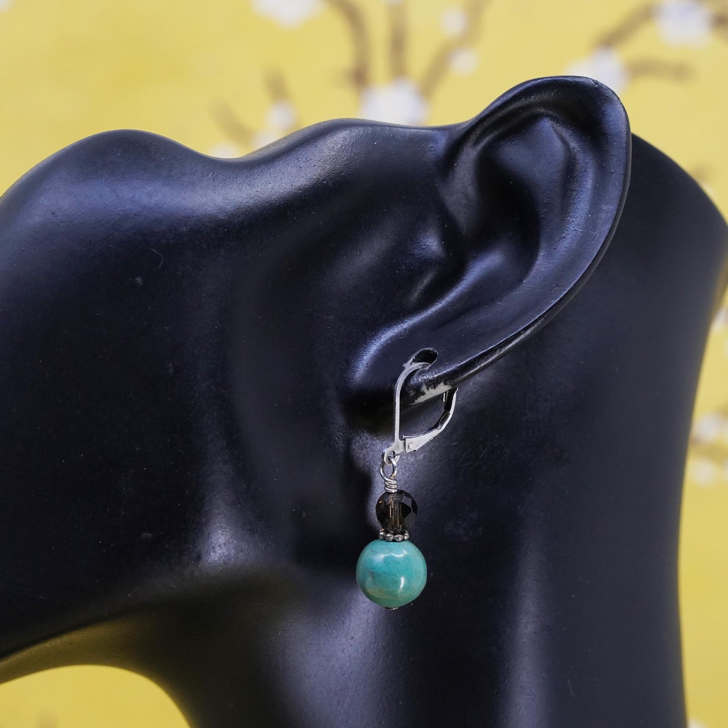Vintage Sterling 925 silver handmade earrings with turquoise bead
