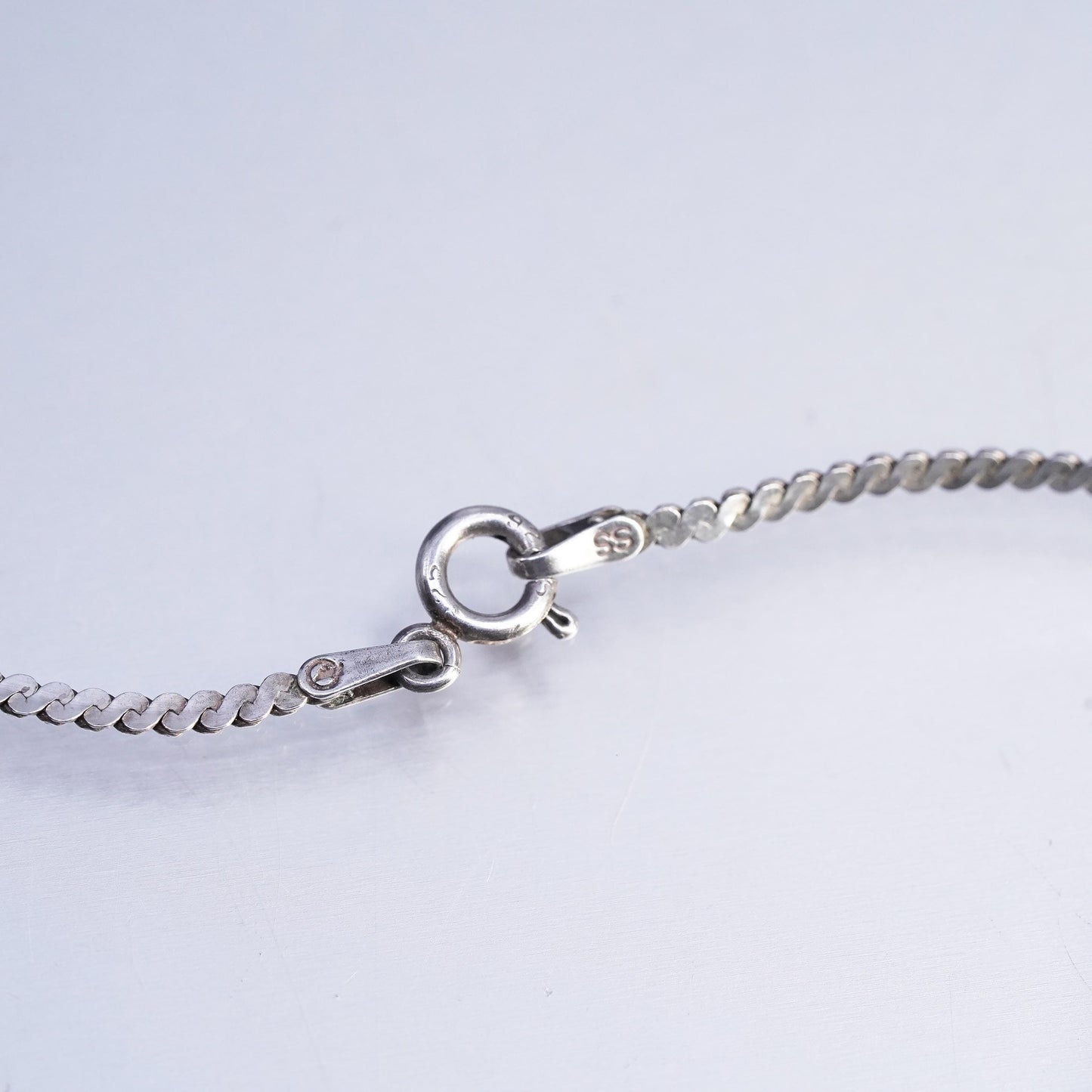 18" 2mm, vintage Sterling silver handmade chain, 925 S link woven necklace