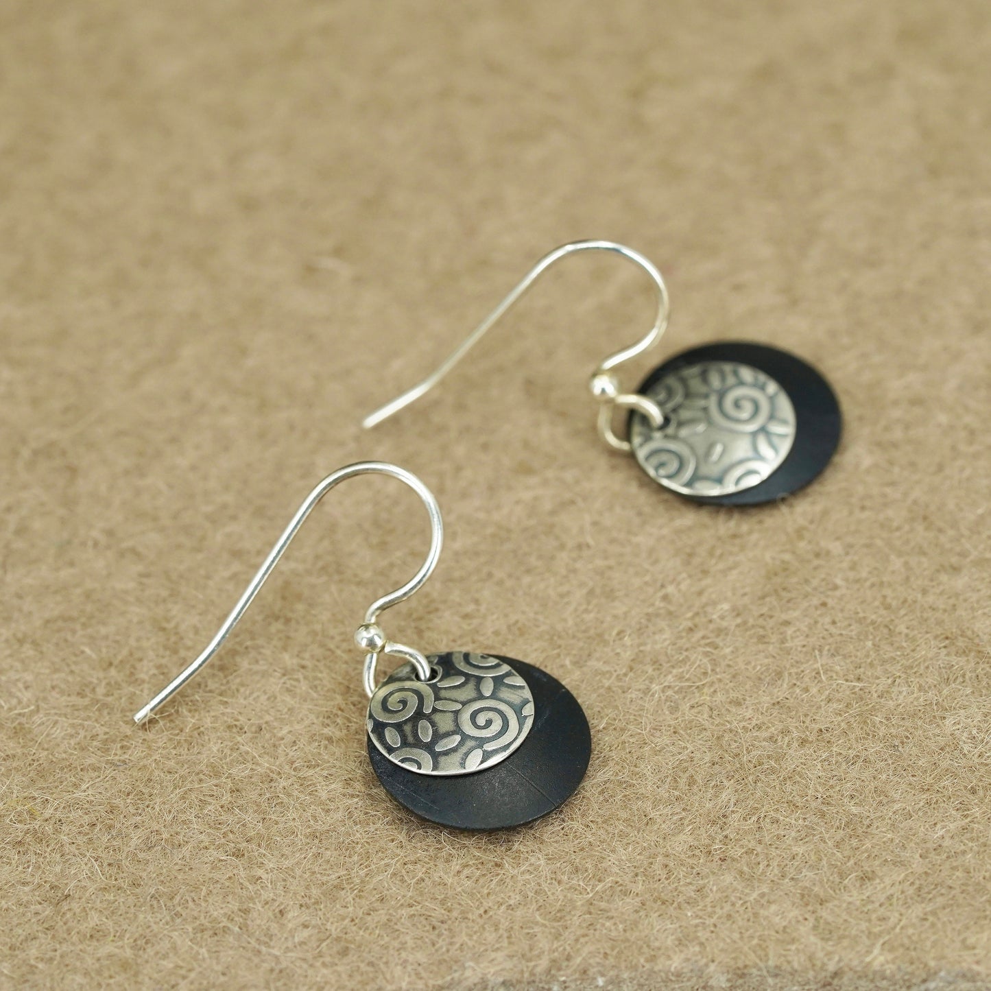 Vintage Sterling 925 silver handmade earrings with discs