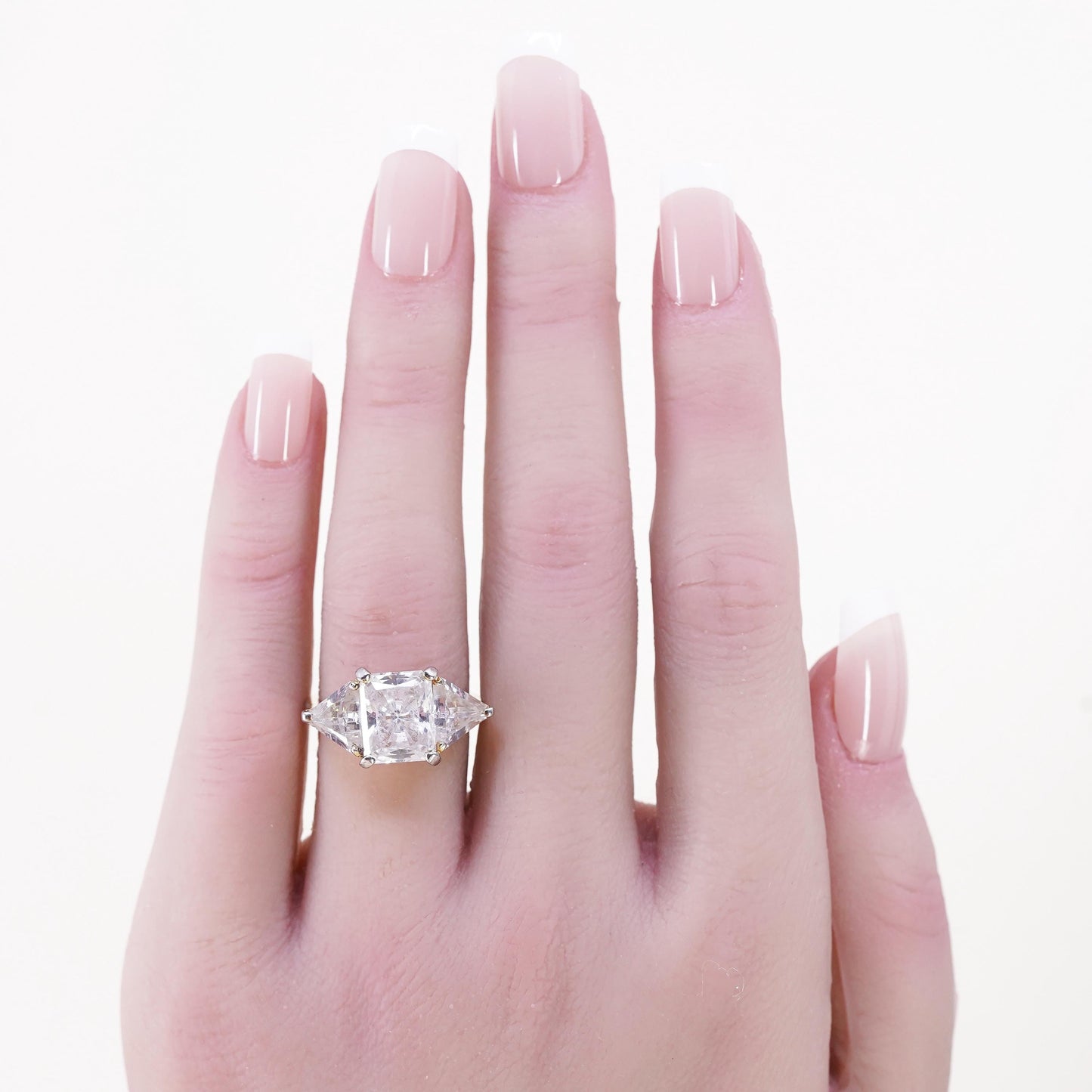 Size 6.25, Vintage gold over sterling silver CZ ring, 925 statement, ring