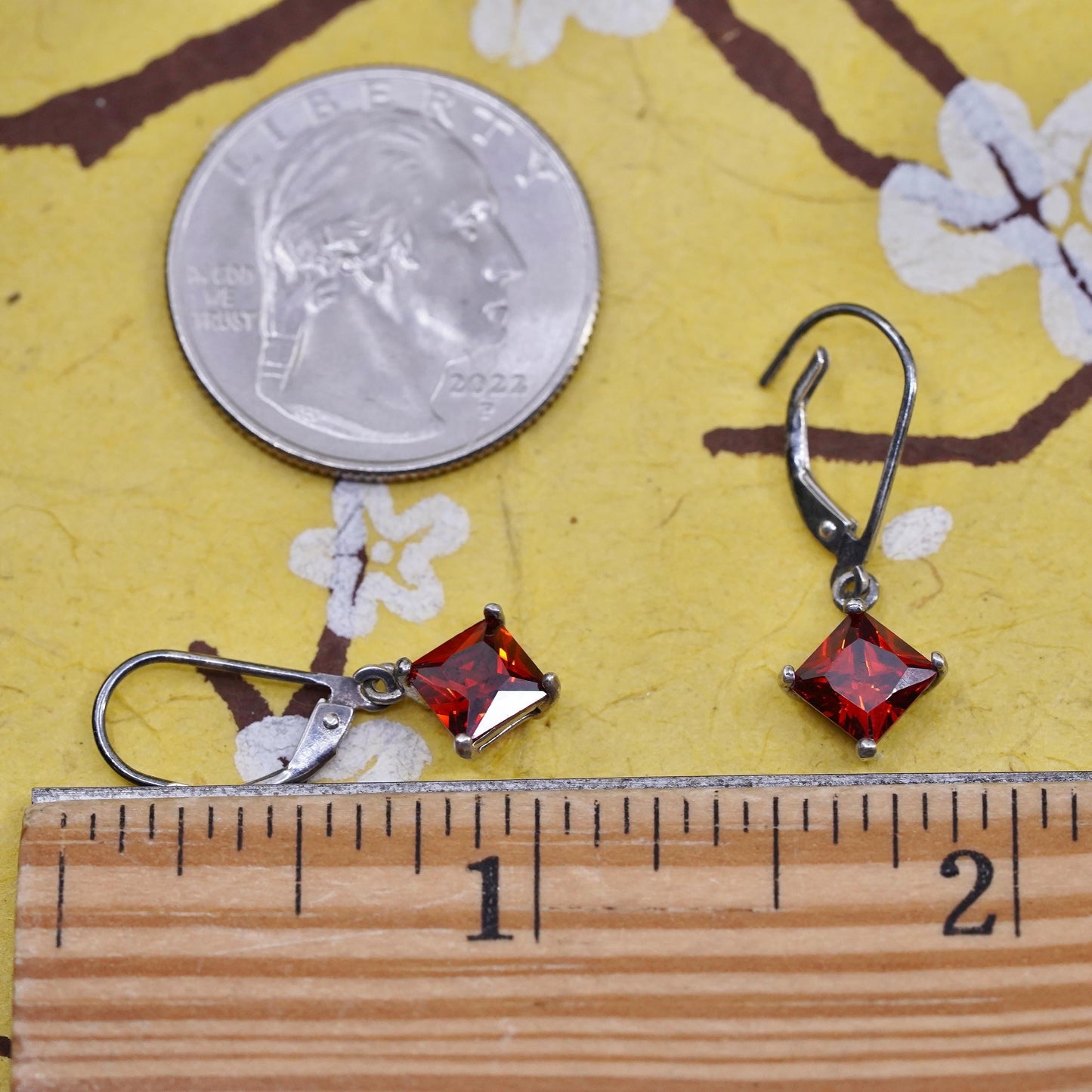 Vintage Sterling 925 silver handmade earrings with garnet beads and lever back