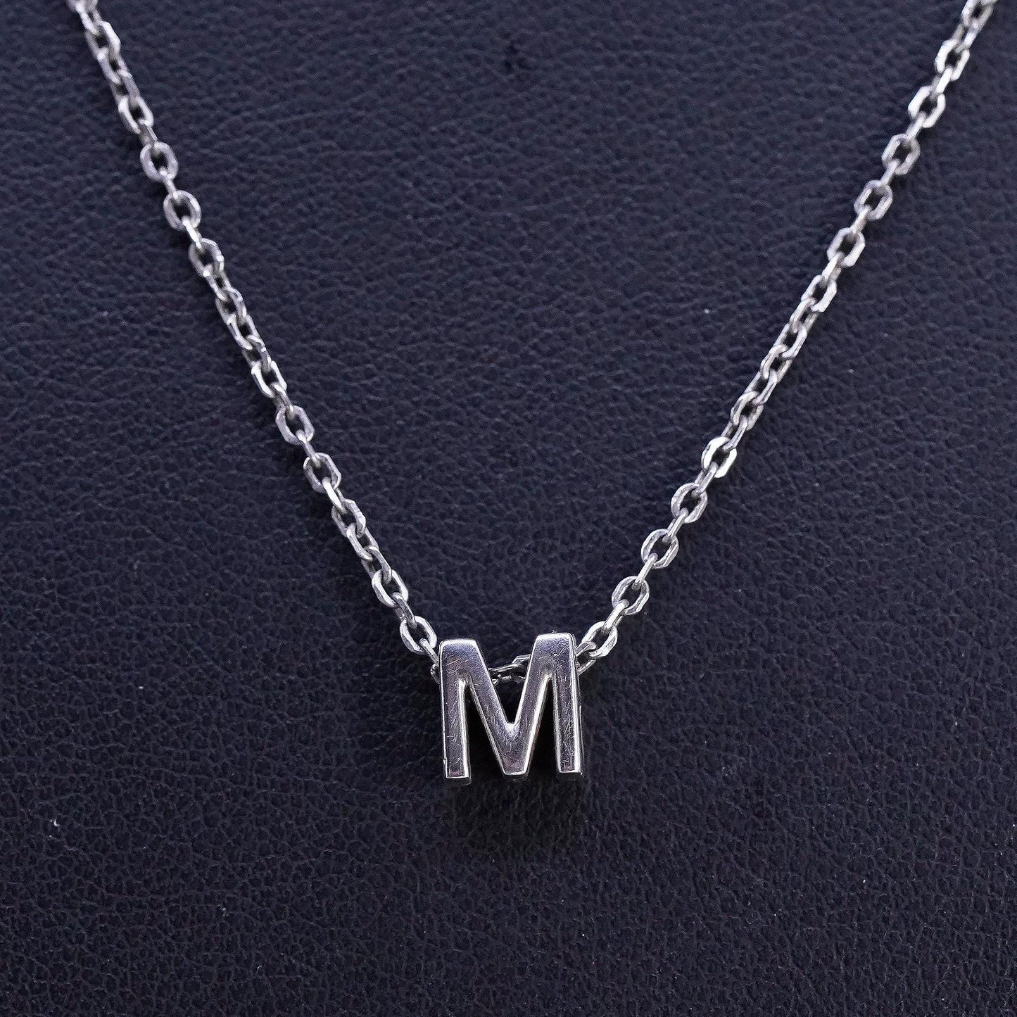 16+2", 1mm, vintage Sterling silver necklace, 925 circle chain w/ tag letter M