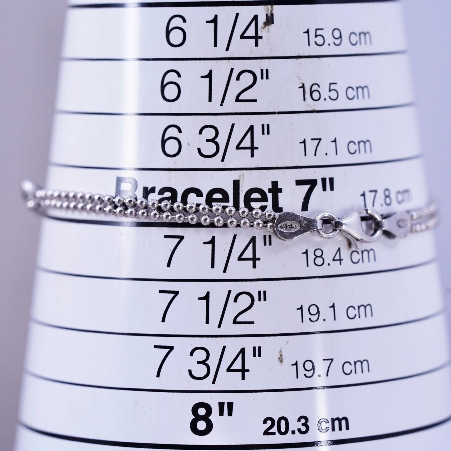7", vintage sterling silver handmade bracelet, 925 bead chain with star charms