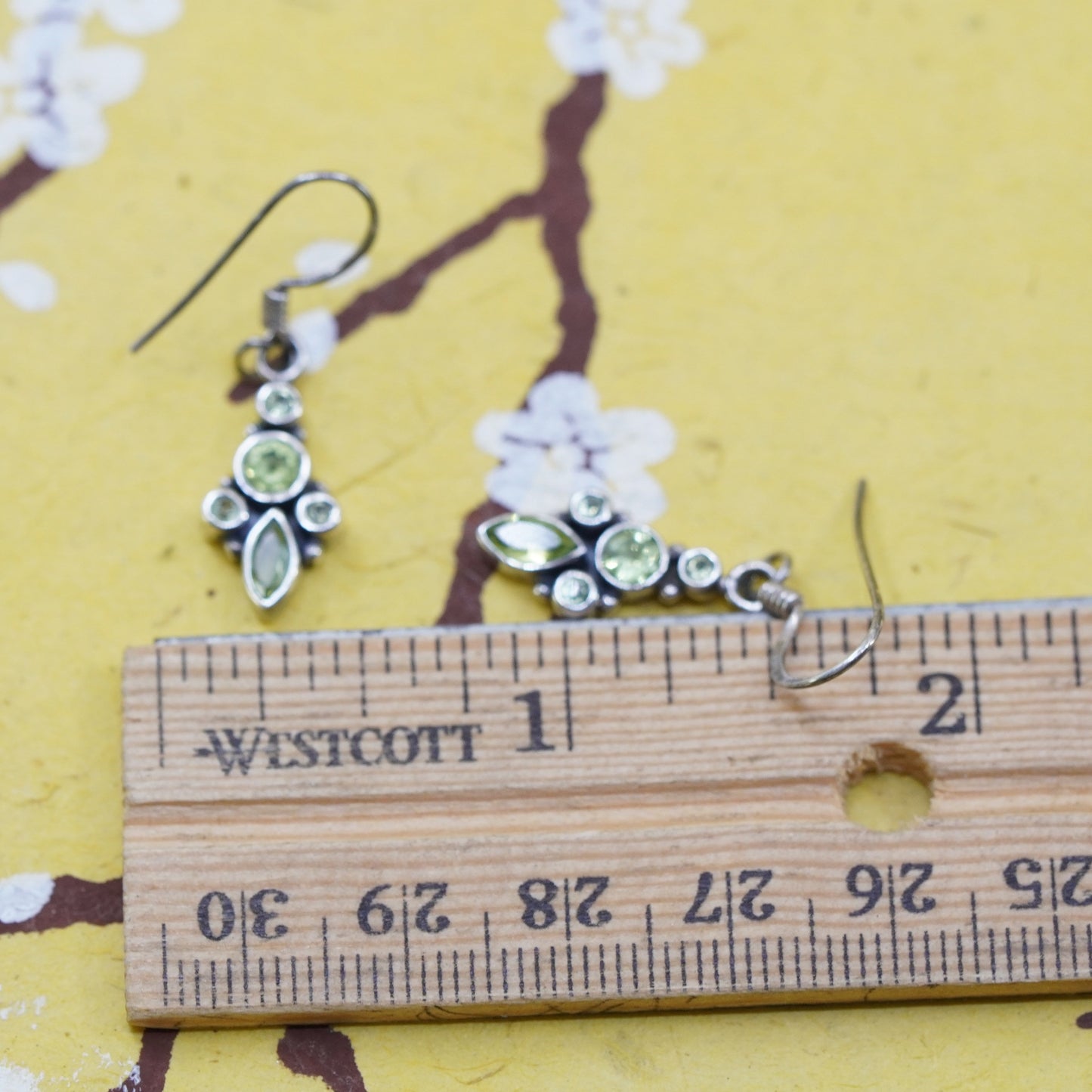 Vintage Sterling 925 silver handmade teardrop earrings with peridot