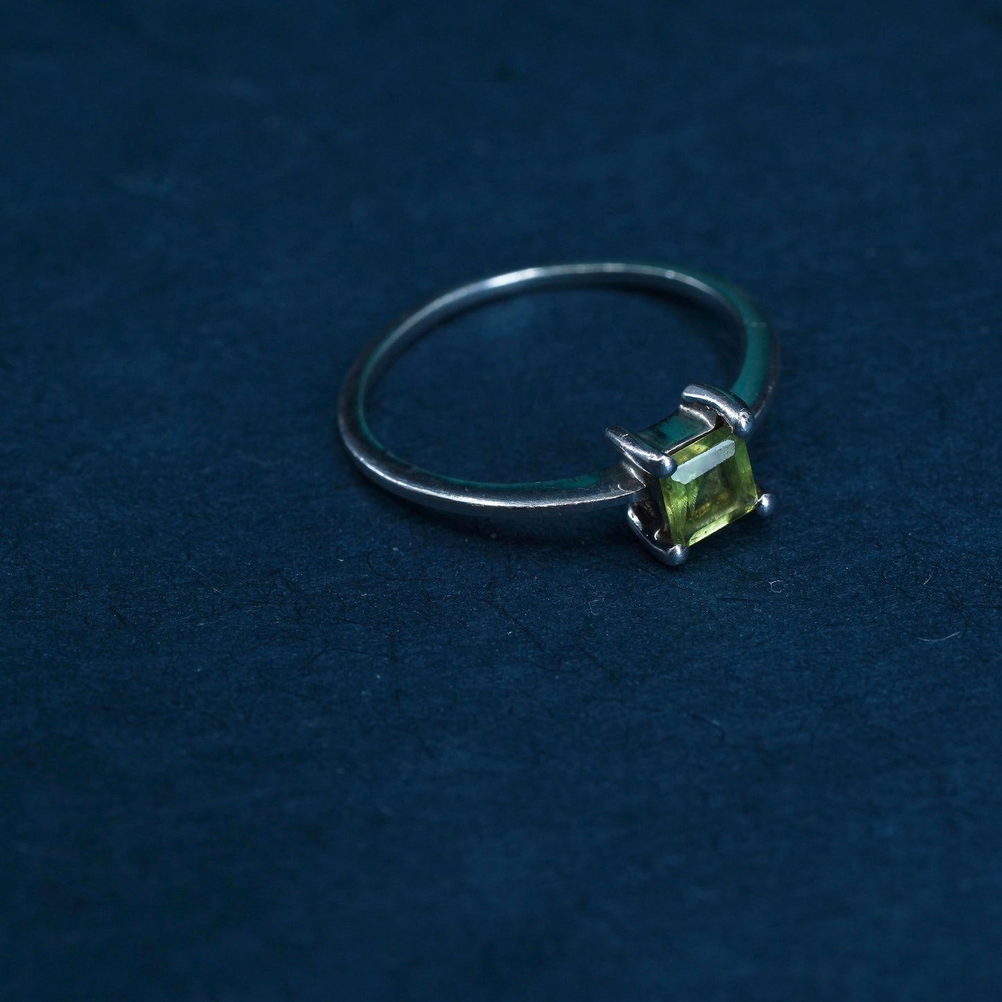 Size 4.5, vintage Sterling silver handmade ring, 925 stackable band w/ peridot