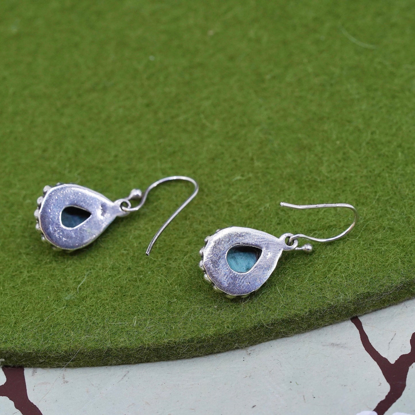 Mexican sterling 925 silver handmade earrings with teardrop malachite beads