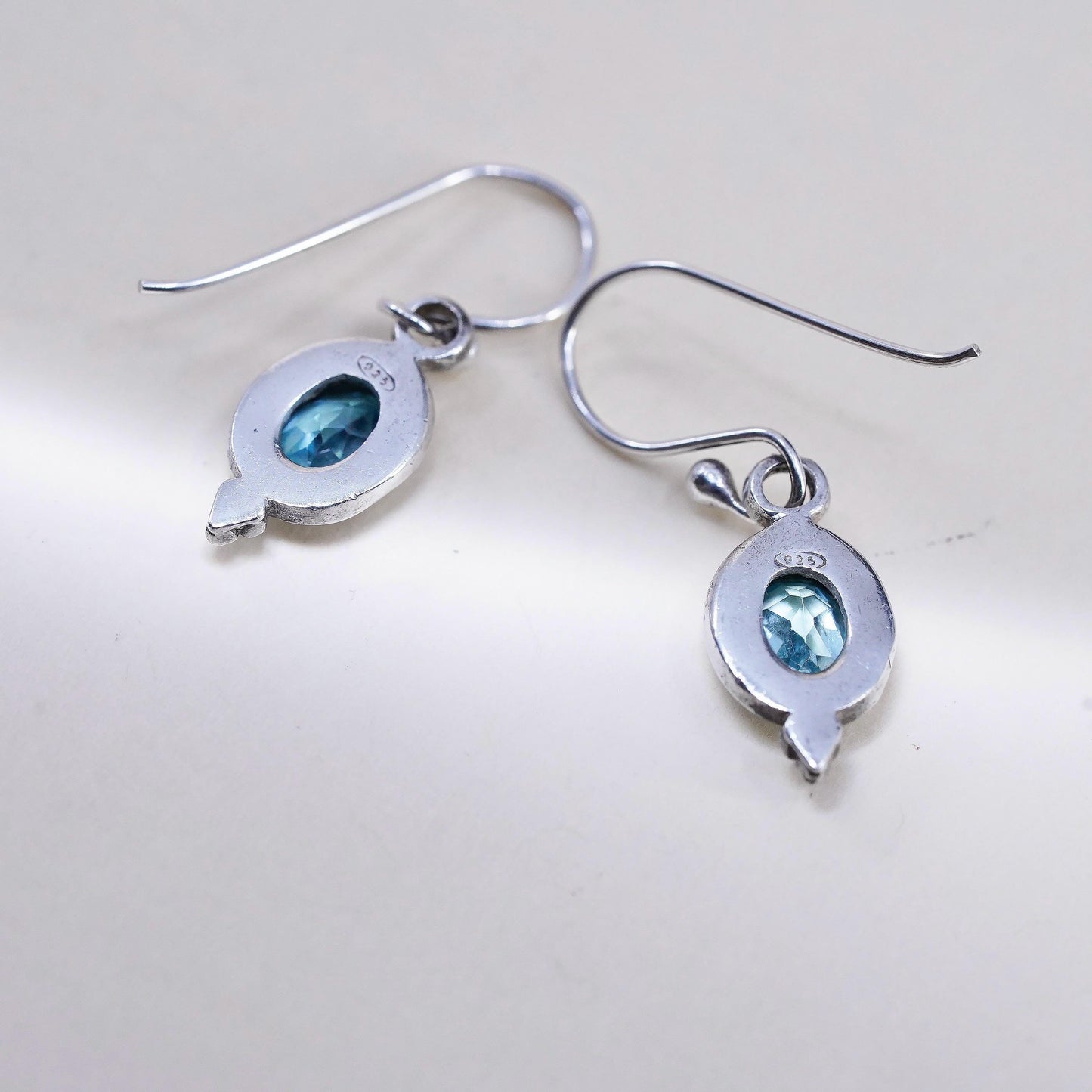 Vintage sterling 925 silver handmade earrings with oval topaz