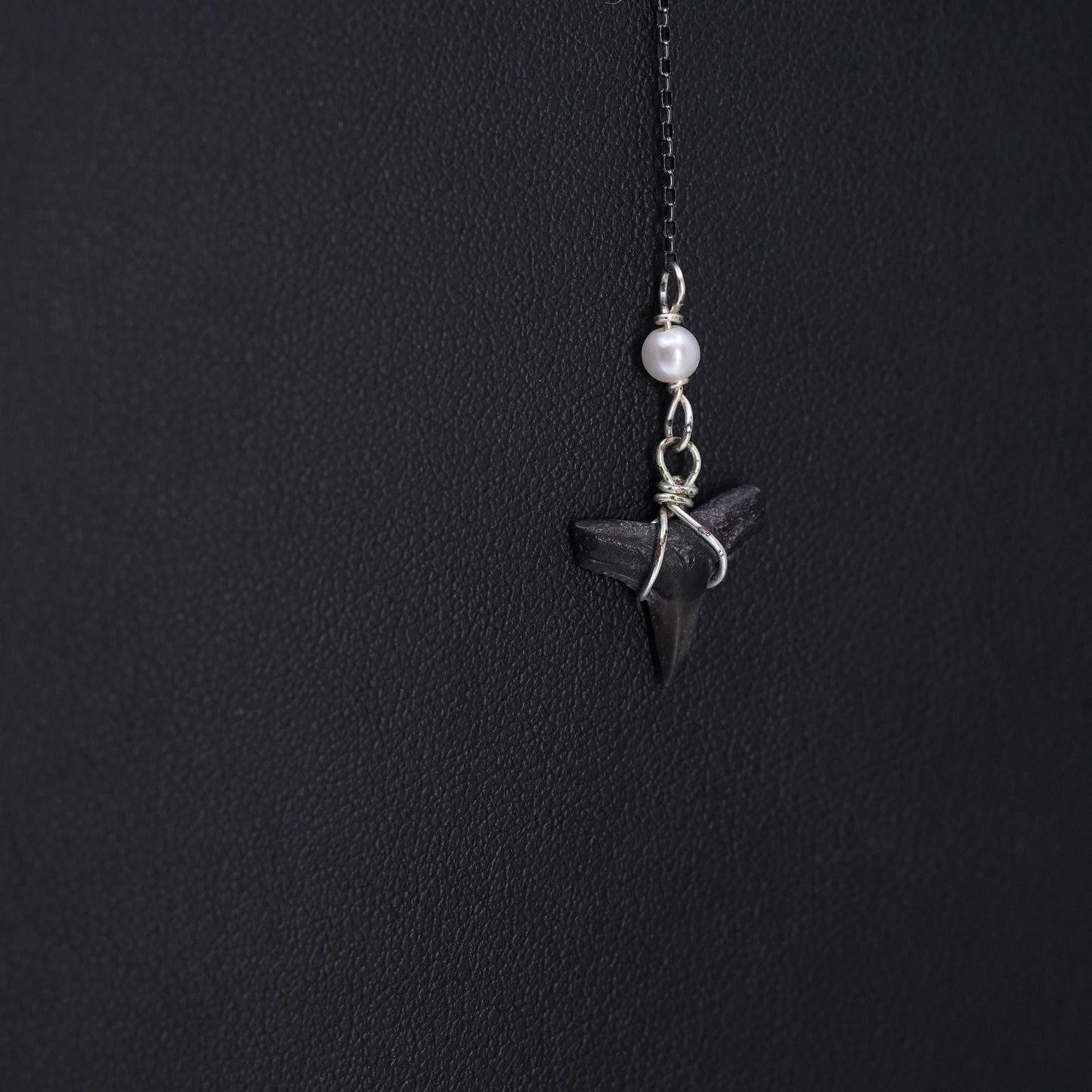 16”, Sterling silver necklace, 925 circle chain fossilized shark teeth pendant