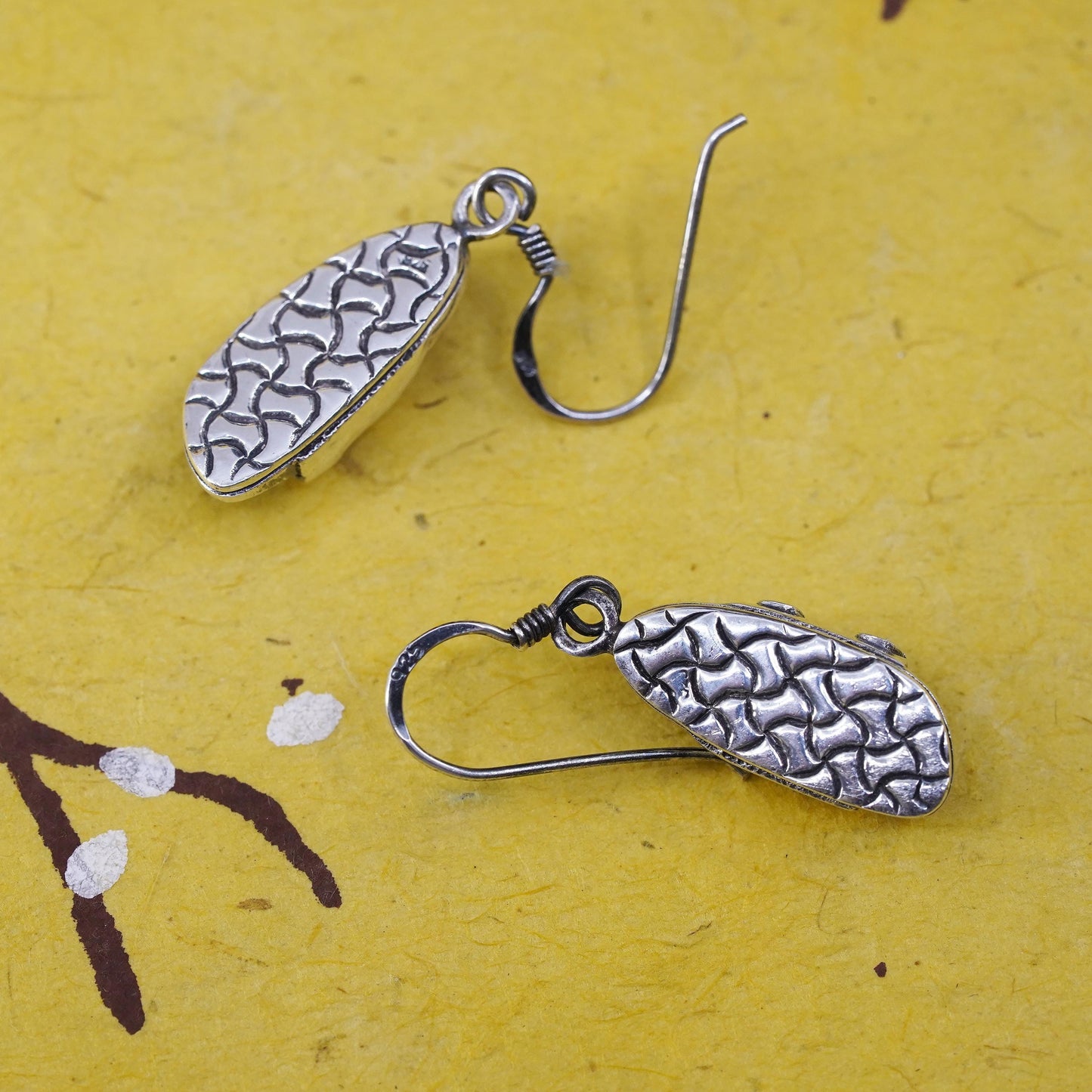 Vintage Sterling silver handmade earrings, 925 sandal shoe drops