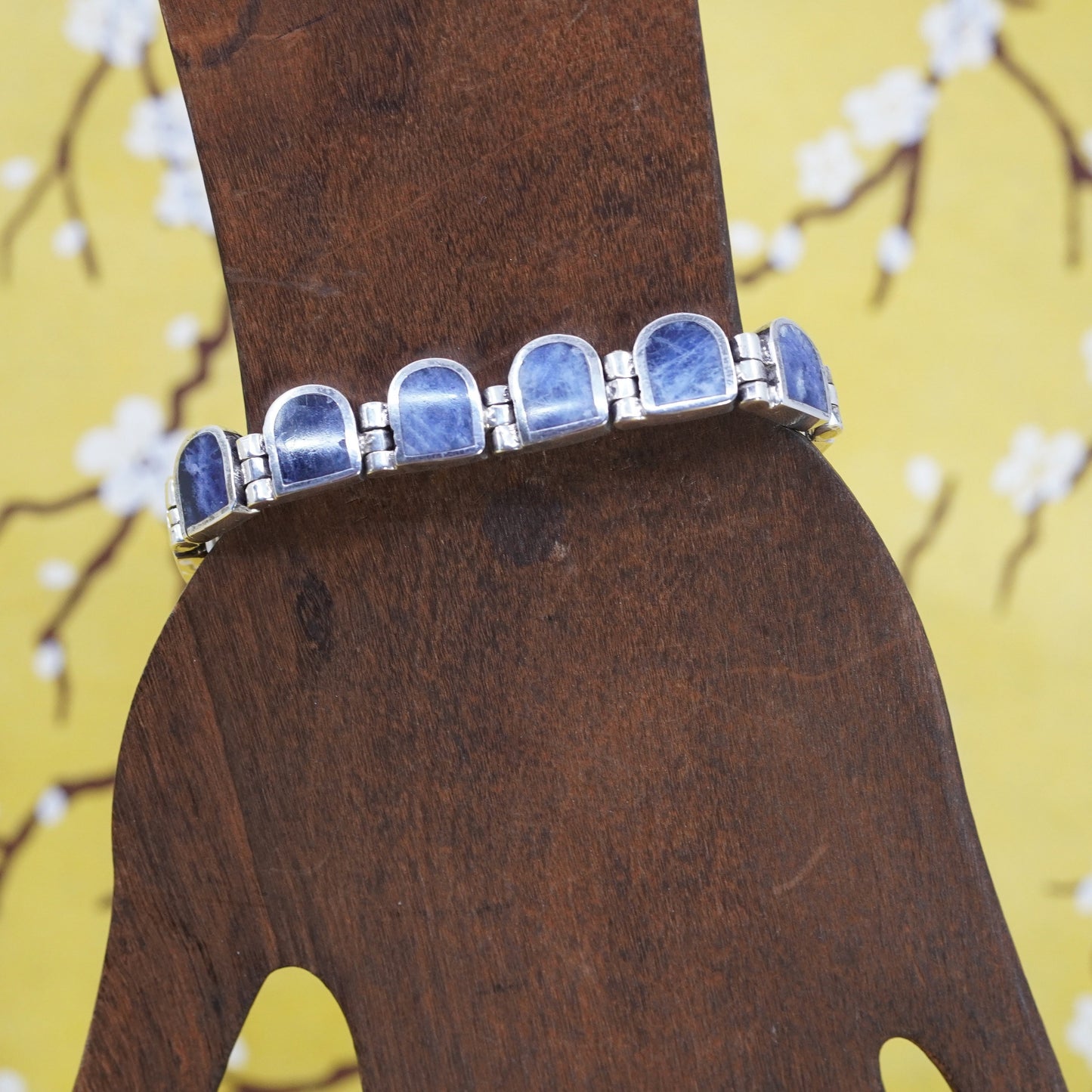 6.5”, vintage Mexico Sterling 950 silver tennis bracelet with sodalite inlay