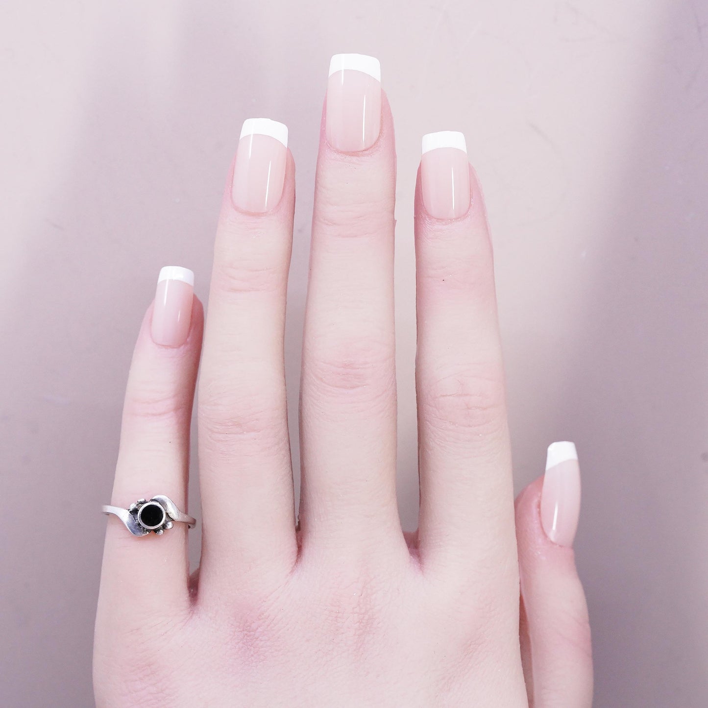 Size 5, vintage Sterling 925 silver handmade ring with onyx and beads