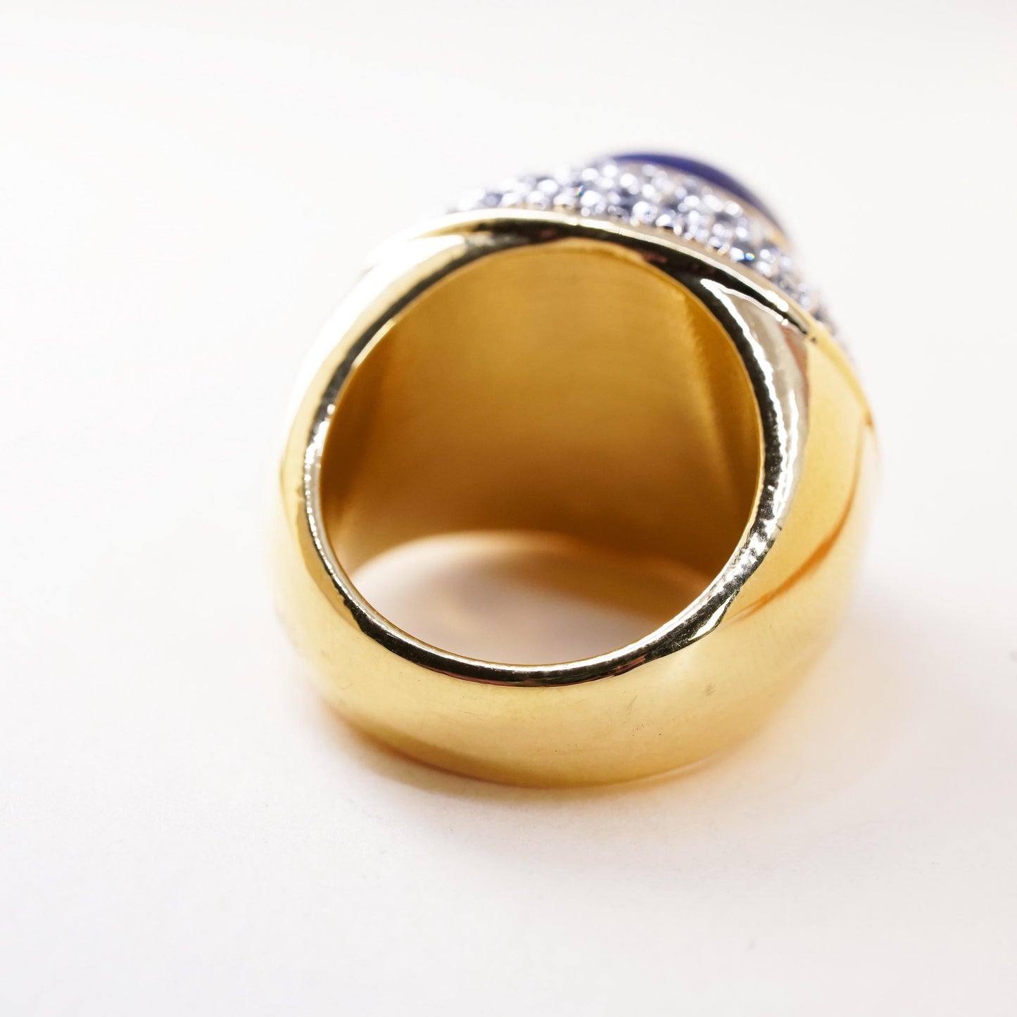 Size 7, 14K GOLD Milor Italian Designer Cigar Band Dome Ring cluster cz lapis